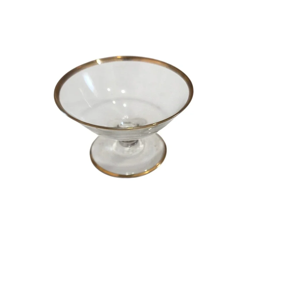 Vintage Clear Glass Pedestal Compote Bowl Gold Rim Dessert Candy Dish Home Decor